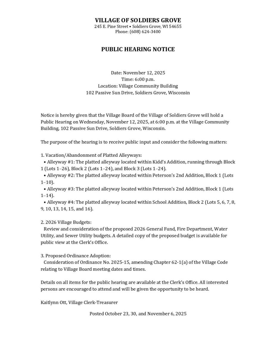 NOVEMBER 2025 PUBLIC HEARING NOTICE