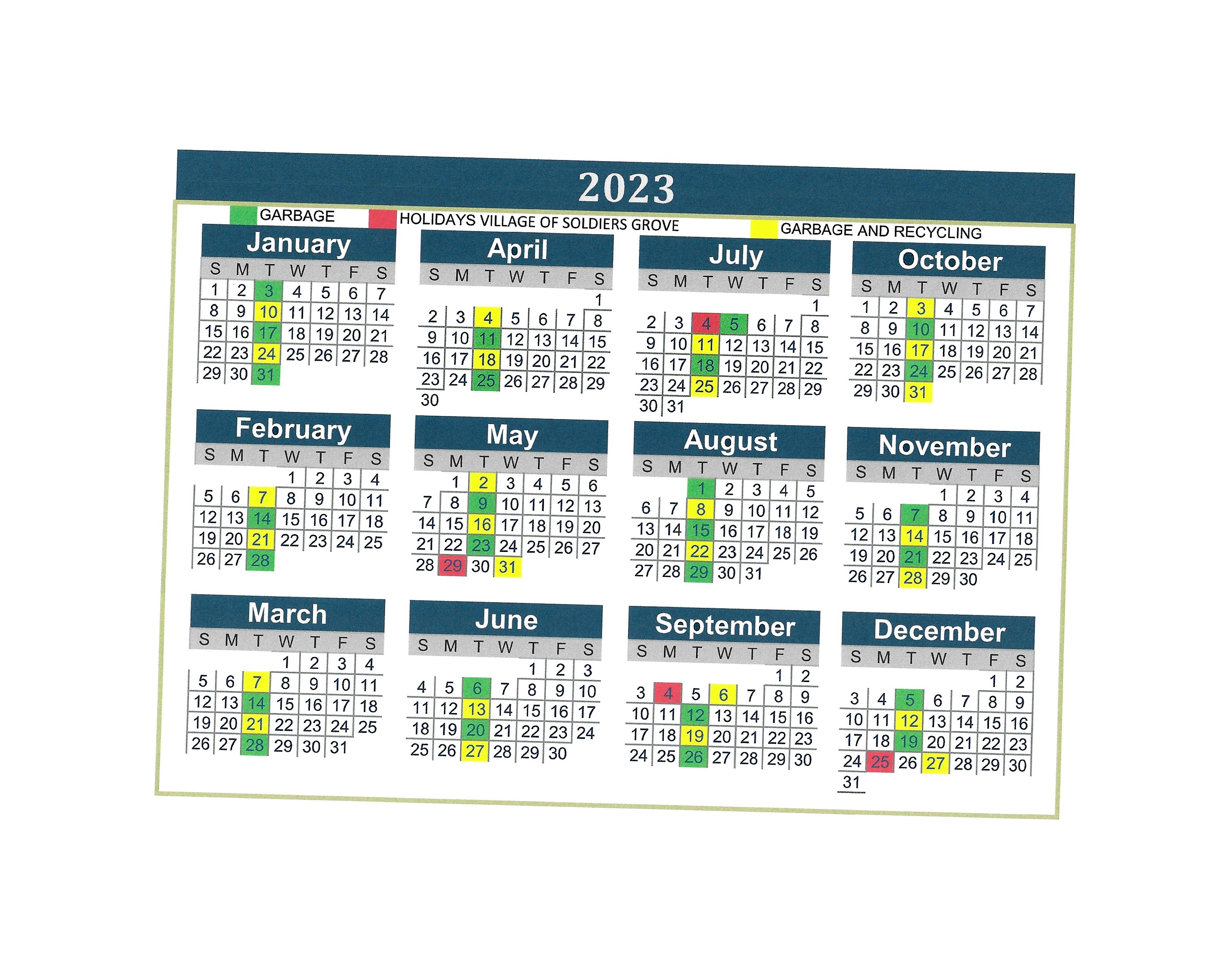 Garbage/Recycle Schedule 2023